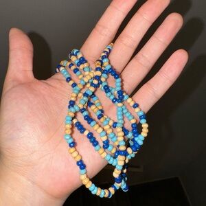Handmade long necklace can also be bracelet blue and white good for beach